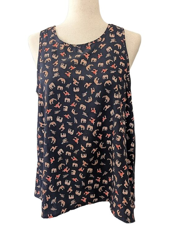 Kaileigh Tops - Kaileigh Animal Print Navy Blue Sleeveless Blouse